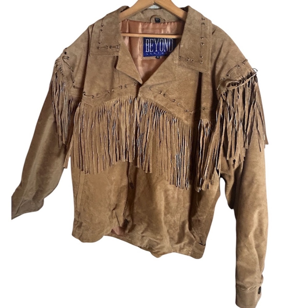 Beyond Leather Jacket Mens XL Tobacco Fringed Suede Western 4048